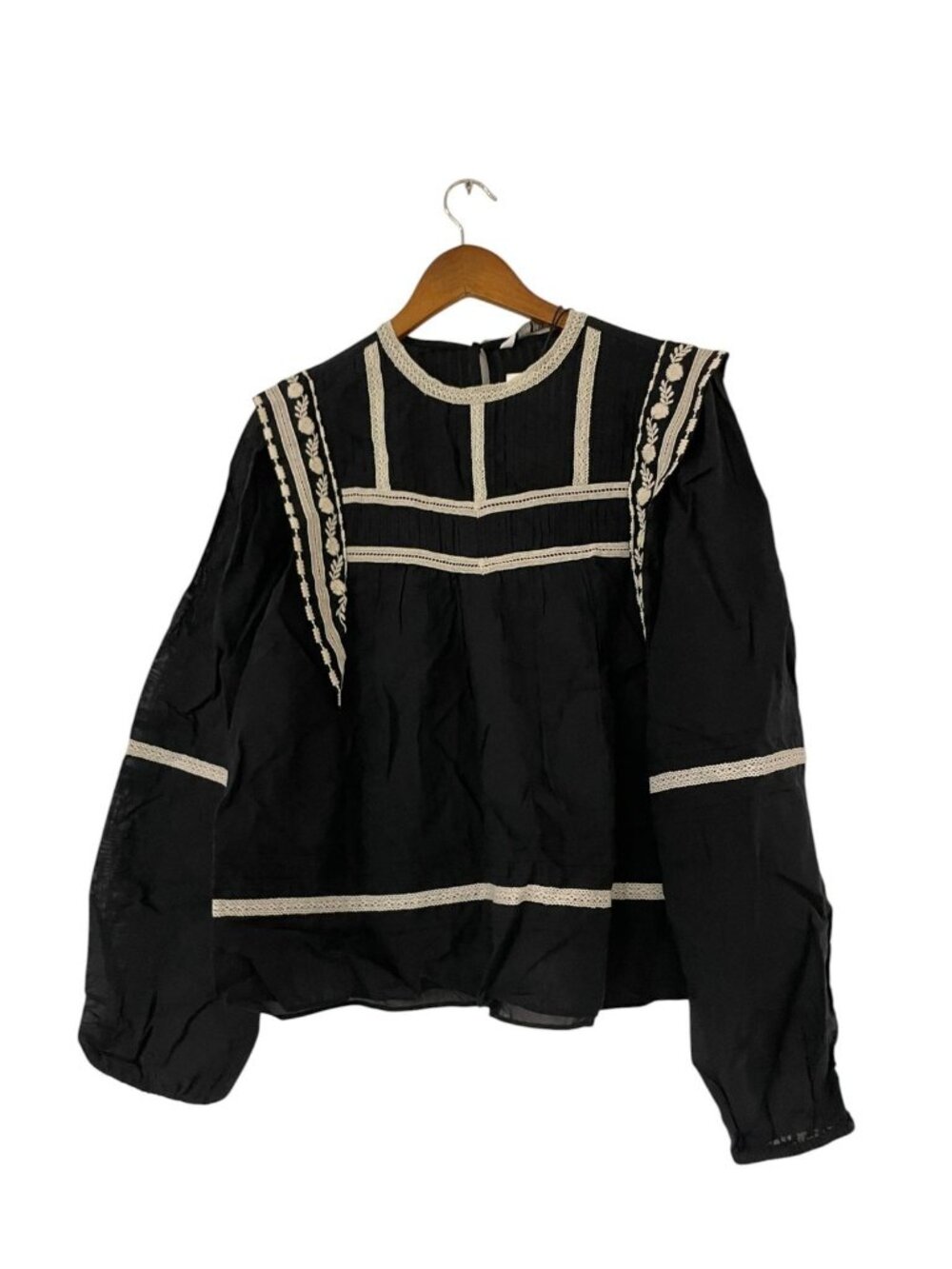 Zara Womens Blouse Shirt Top Boho Black Embroidered Top XS NWT